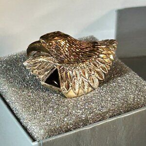 Sterling Silver Eagle Two Tone Ring Black Onyx Accents Mens Size 12